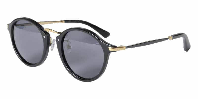 45 degree view Black Acetate Frame With Grey Lens mixed gold arms sunglasses