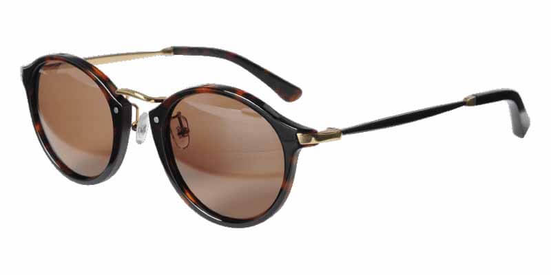 45 degree view Tortoise Acetate Frame With Brown Lens mixed gold metal arms sunglasses