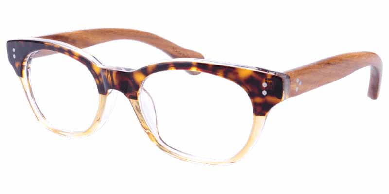 45 degree view Up Yellow Tortoise Down Transparent Yellow Mixed Wooden eyeglasses frame