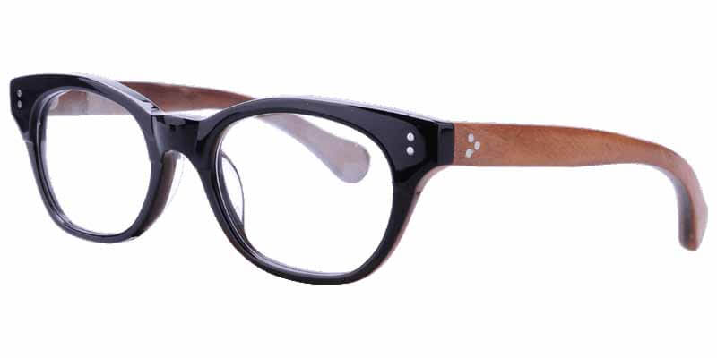 45 degree view Black Acetate mixed Wooden eyeglasses frame