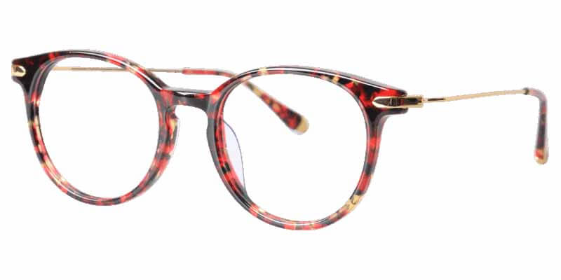 45 degree view Red Pattern Frame Mixed Gold Titanium eyeglasses