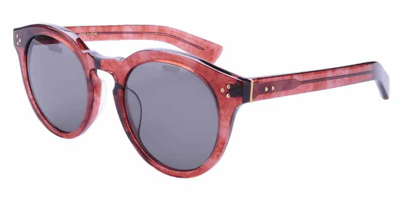 45 degree view Transparent Red Pattern Frame With Grey Lenses sunglasses