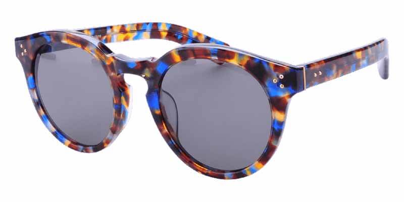 45 degree view Blue Pattern Tortoise With Grey Lenses sunglasses
