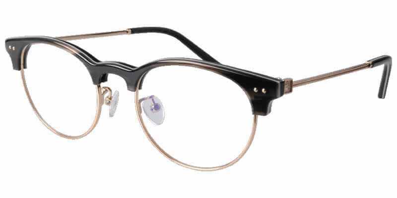 45 degree view Grey Stripe Acetate Mixed Gold Metal eyeglasses frame