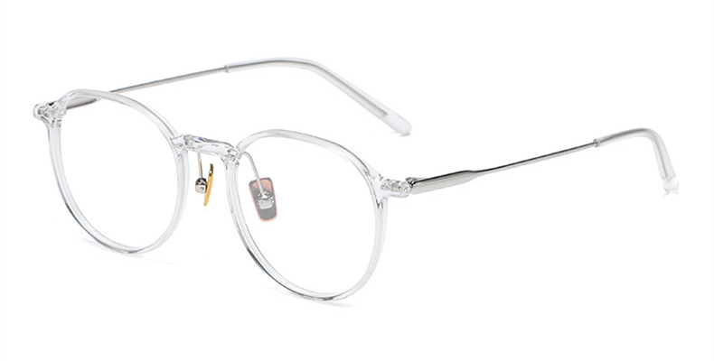 clear frame mixed silver metal arms eyeglasses